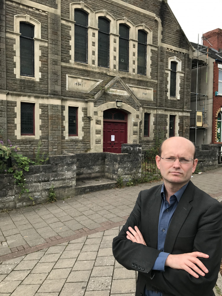 Cllr Ian Johnson standing in front of New Jerusalem Church, on Tynewydd Road in Barry