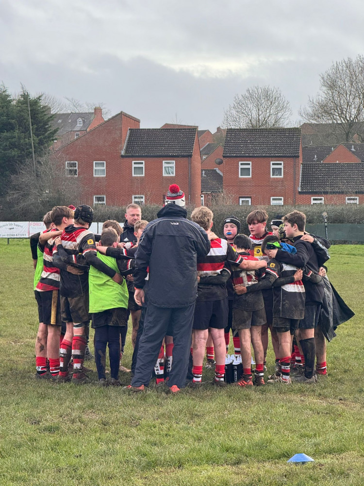 Frome RFC Under 13s in the huddle, image Frome RFC 