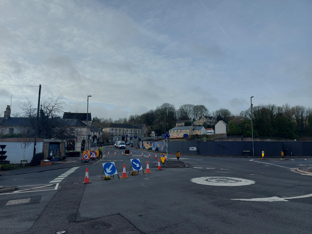 The roundabout in Radstock on The Street January 24, image Midsomer Norton Nub News 