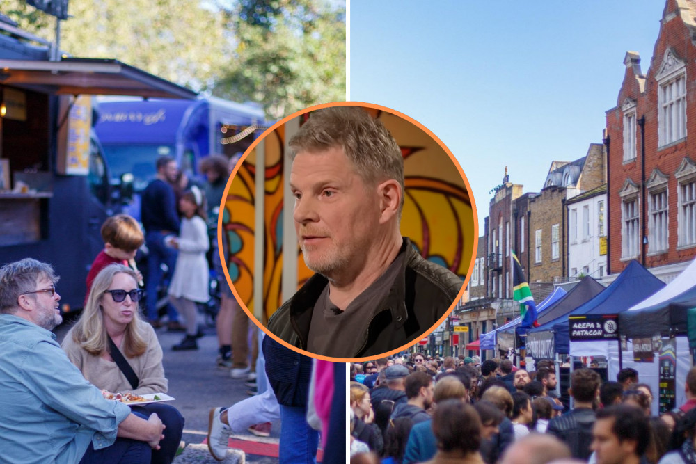 Food Street founder, Richard Johnson, has been granted a six-month street trading licence in Chiswick for his food stalls (credit: Dragons' Den/YouTube & foodstmarket/Instagram).