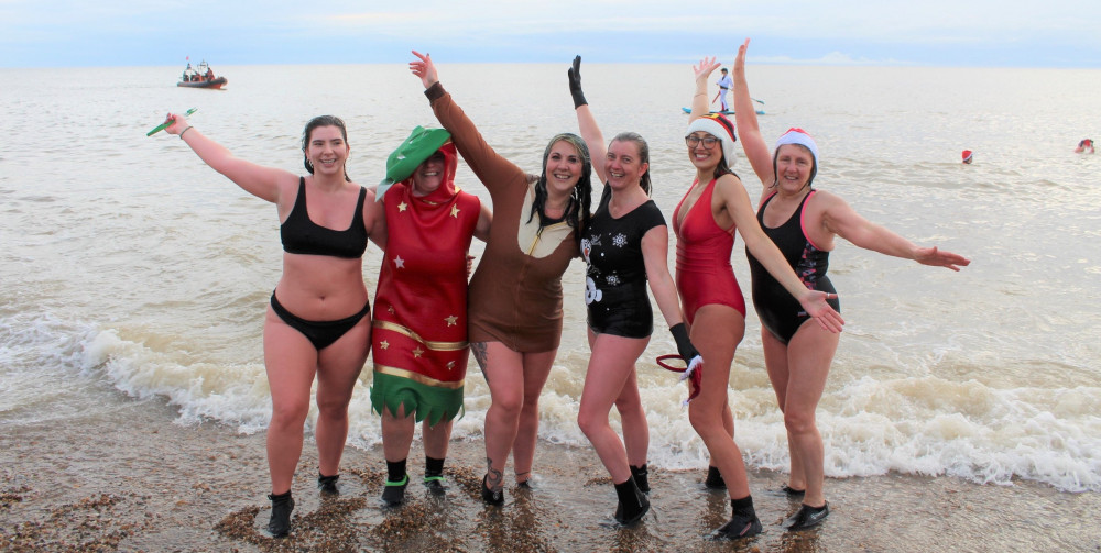 Braving the cold to take park in the Felixstowe Dip (Picture: St Elizabeth Hospice)