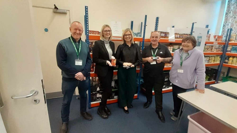 Branch manager, Belle Smith, second left and property consultant, Alison Southern with Ian Parsons far left and two other Sandbach Pantry staff. (Photo: Nub News)