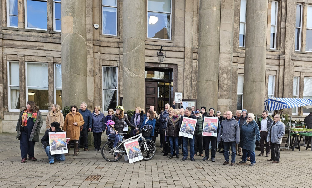 Friends of Poynton Pool (FPP) community group protested at the recent meeting. Image credit: LDRS.