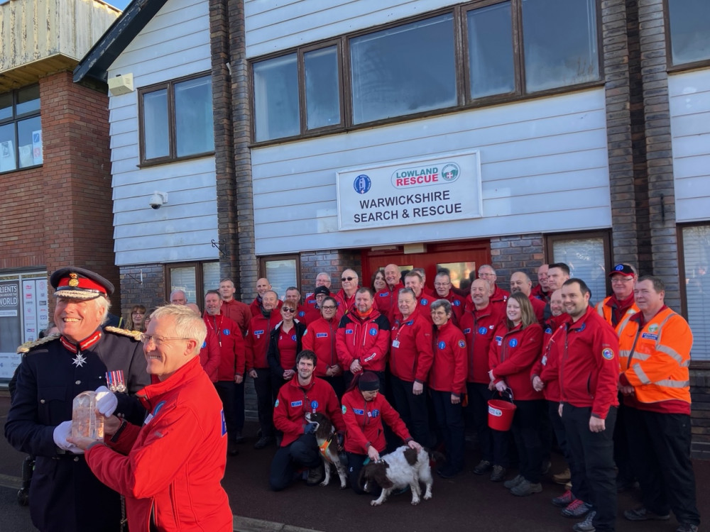 The Warwickshire Search and Rescue team being presented with their KAVS by Lord Lieutenant Tim Cox (image via WCC)