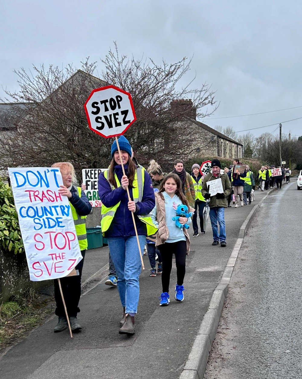 Locals protest against the SVEZ, image Angharad Barber