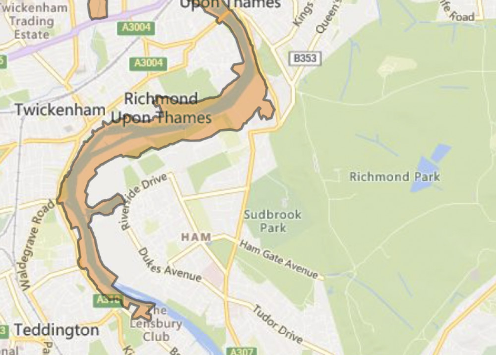 Tidal Thames flood alert issues for Twickenham. (Photo Credit: Gov). 