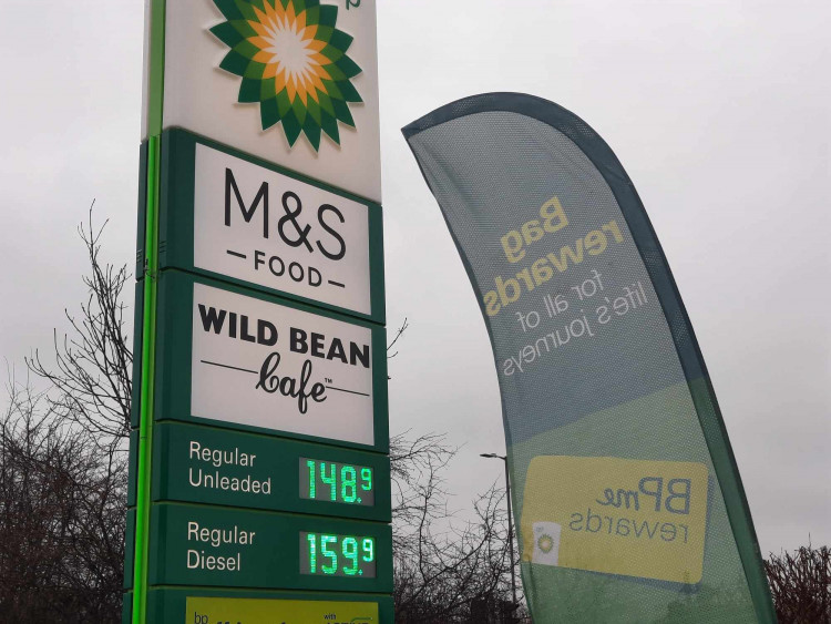 Oakham's BP has diesel at 159.9 and petrol at 140.9, the most expensive in Oakham at the time of writing on 10 February 2024. Image credit: Nub News. 