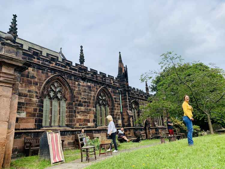 The cast were rehearsing this weekend by St Laurence Church