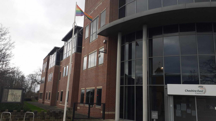 The rainbow flag is flying during February at Westfields in Sandbach. (Photo: Nub News) 