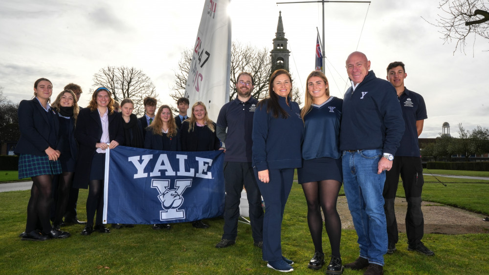 Audrey Foley with her parents, Mr Ed Sibson (Director of Sailing), Connor Line (Sailing Instructor), and RHS sailing school friends (Picture: Royal Hospital School)
