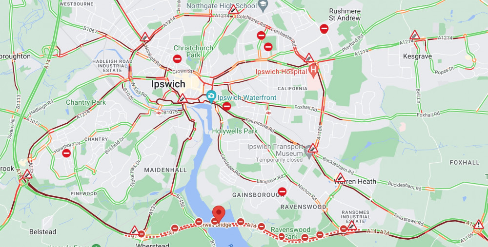 A14 closure has huge knock on effect (AA Traffic Map)