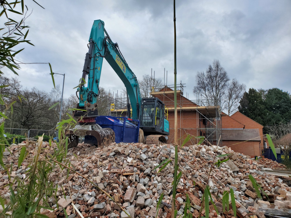 Demolition works well underway on Priory Mews (image by Geoff Ousbey)