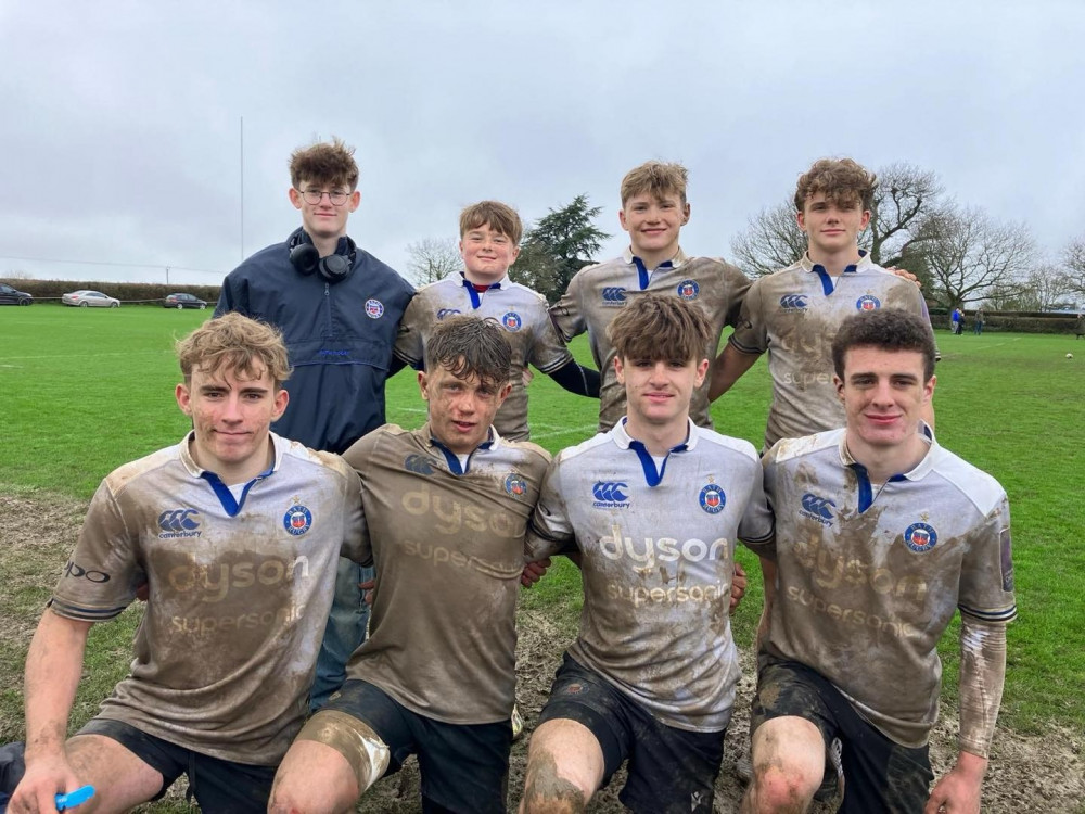 Top row: Harrie Webster, Alfie Newbery, Rufus Phelps and Oscar Stickley.  Bottom row: Ewan Cox, Aelfric Bidder, Toby Cassidy and Archie Pearn image Frome RFC