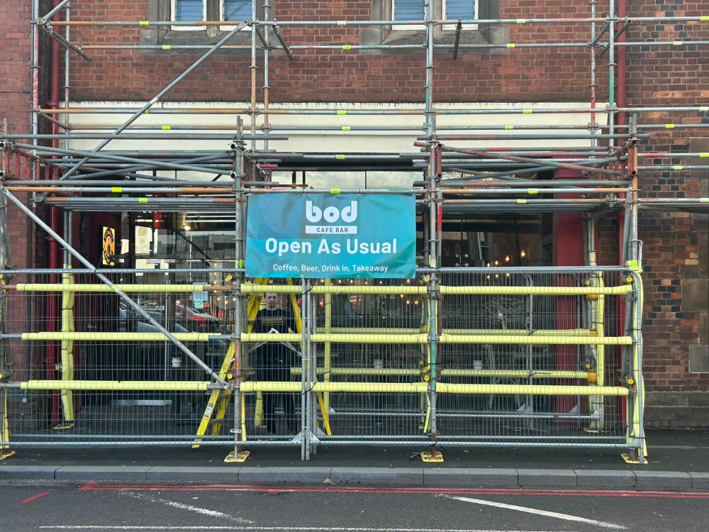 bod, at Stoke Station, is open as normal whilst repair work takes place on the surrounding building (Titanic Brewery).