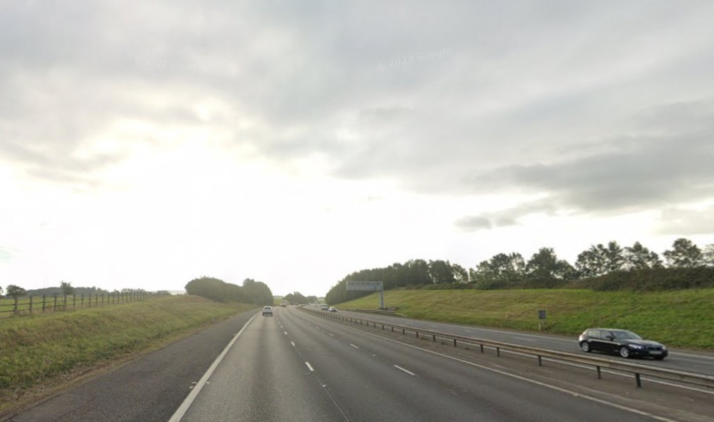 Traffic on the M40 southbound is now moving again around Warwick (image via google.maps)