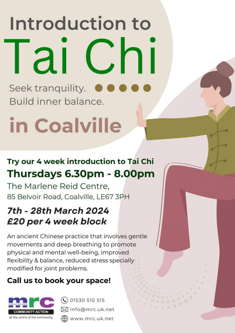 Introduction to Tai Chi at The Marlene Reid Centre, 85 Belvoir Road, Coalville