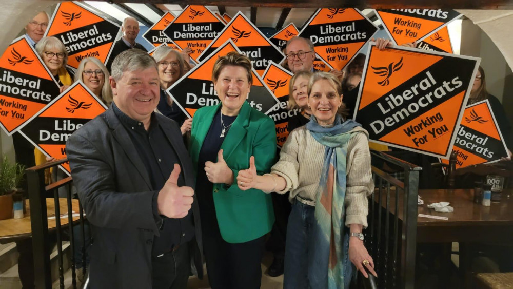 Alistair Carmichael MP, Sarah Dyke MP and Wera Hobhouse MP at the campaign launch (Lib Dem handout).