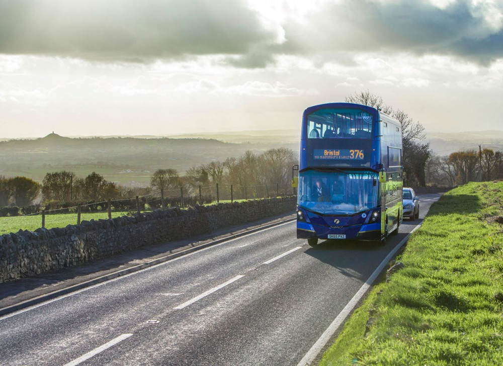 The 376 travelling over the Mendip Hills (Image: First Bus) 