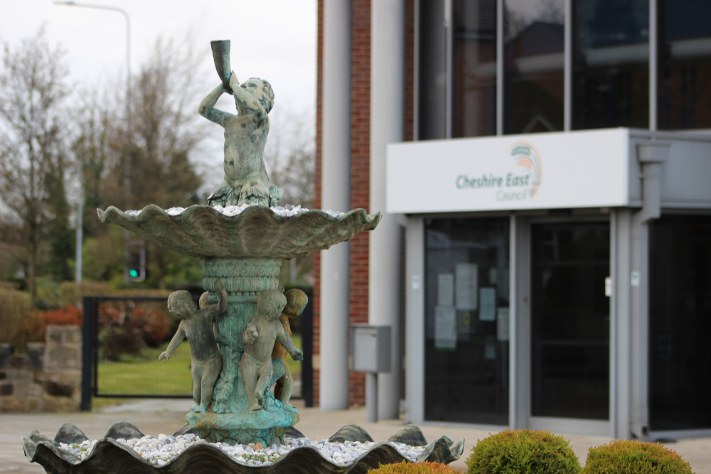 A fountain outside Cheshire East Council HQ, Westfields, Sandbach. (Image - Macclesfield Nub News) 