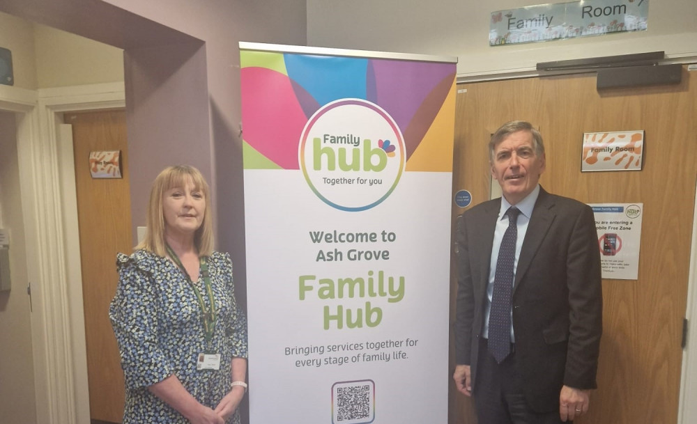 David Rutley MP has visited the Ash Grove Family Hub, for the first time since it opened in November 2023. To the left is Tracy Turner, she is Cheshire East Council’s Start for Life Family Hub Lead North.