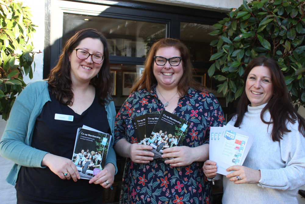 Co-op Member Pioneer Louise Little, New Prestbury Youth Pantomime Chair Emma Pickup and Outgoing Chair Annabel Beattie. (Image - Macclesfield Nub News / Alexander Greensmith) 