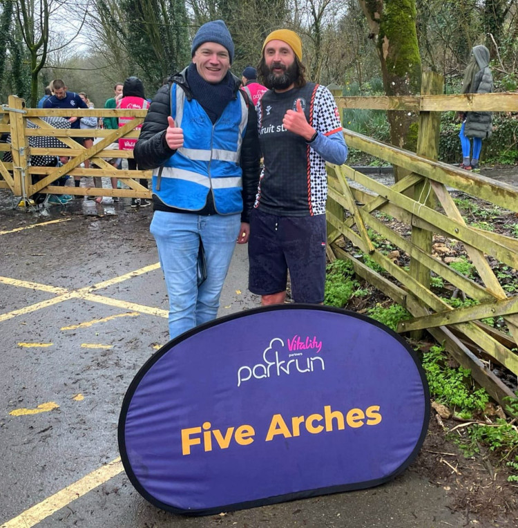 Comic Joe Wilkinson at the parkrun, image Five Arches Parkrun