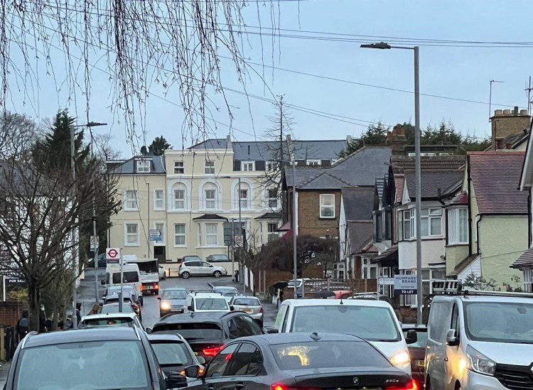 Queueing Traffic On Thornhill Road Friday 4 February, 2022 (Photo: Liz Mitchell)