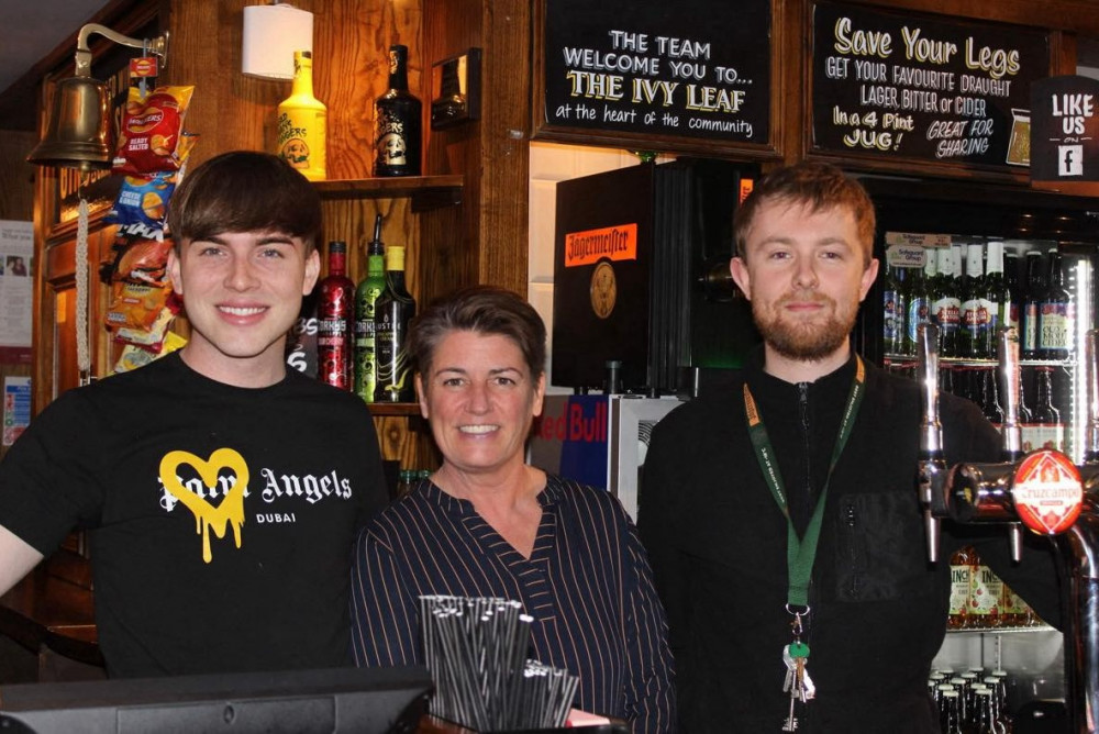 The Ivyleaf Co-Landlord Kyle Frost, Punch Pubs Operations Manager Tina Igo, and Co-Landlord Jack Bellis. (Image - Macclesfield Nub News) 