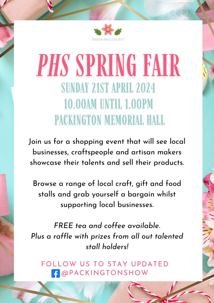 PHS Spring Fair at Packington Memorial Hall, High Street, Packington, near Ashby de la Zouch