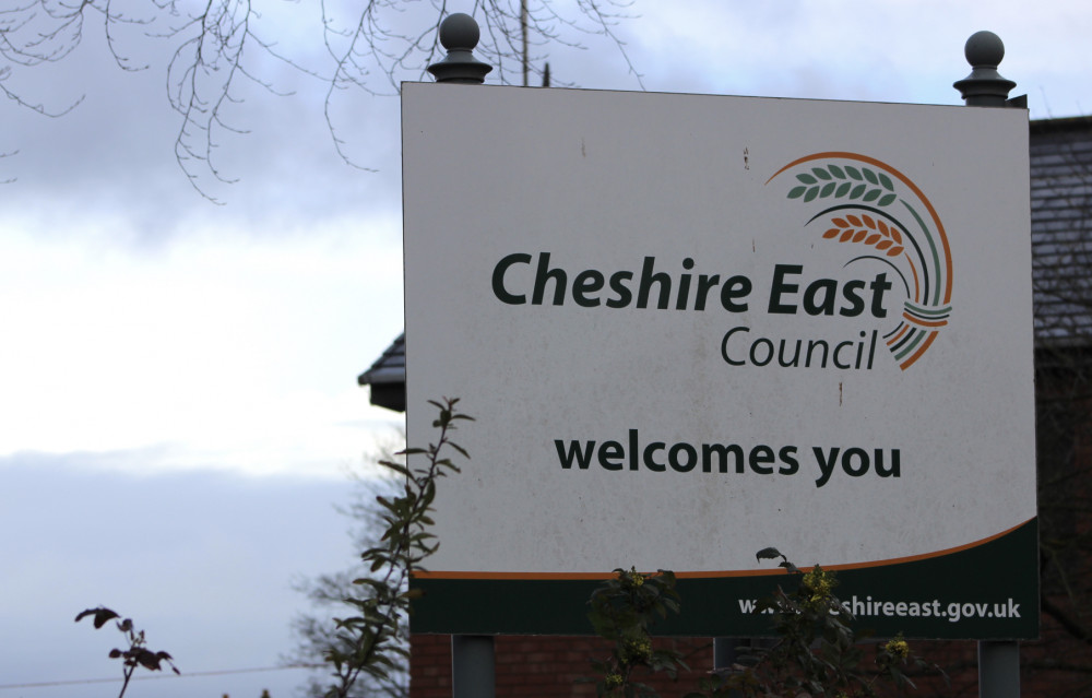 A sign at Cheshire East's Westfields HQ, Middlewich Road, Sandbach. (Image - Macclesfield Nub News) 