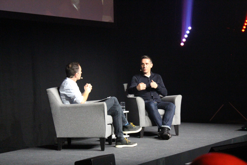 Football legend, Gary Neville, 49, visited Cheshire College - South & West's Crewe Campus on Thursday 29 February (Nub News).