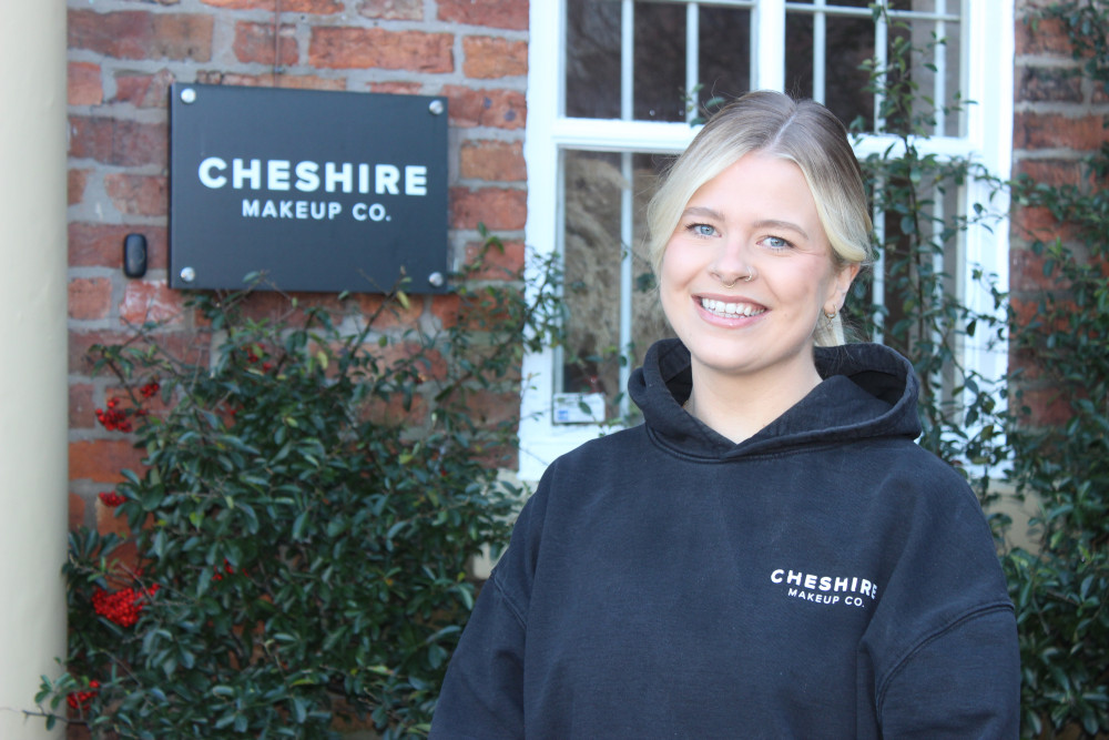 Chloe Ewer of Cheshire Makeup Company, outside their Waterside office. (Image - Macclesfield Nub News)