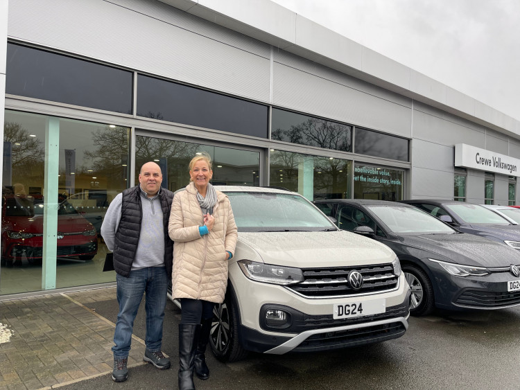 Crewe Volkswagen welcomed Mr & Mrs Lankshear as the first customers to collect their brand new 24-plate T-Cross (Nub News).