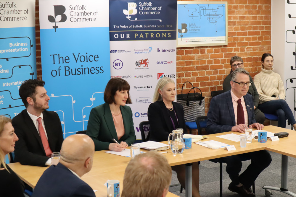 Jack Abbott and Rachel Reeves take questions on top table with Catherine Johnson and Paul Simon (Picture: Suffolk Chamber) 