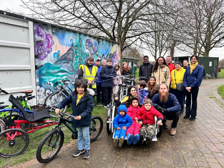 Hounslow residents celebrate the opening of the Inwood Park Cycle hub (credit: Hounslow Council).