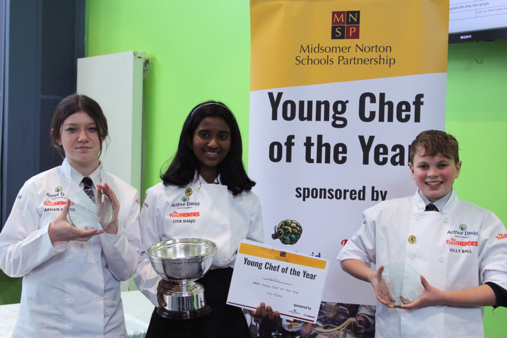 The winners, 1st - Ciya from St Marks, 2nd - Carmen from St Dunstans, 3rd - Olly from Beechen Cliff, image Writhington School 