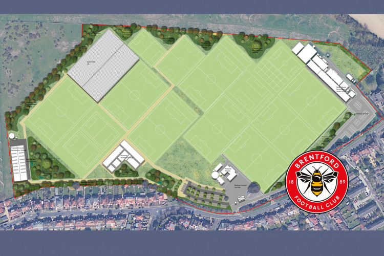 An artist impression of what Brentford FC's new training ground at Jersey Road could look like (credit: Planning application & Brentford FC).