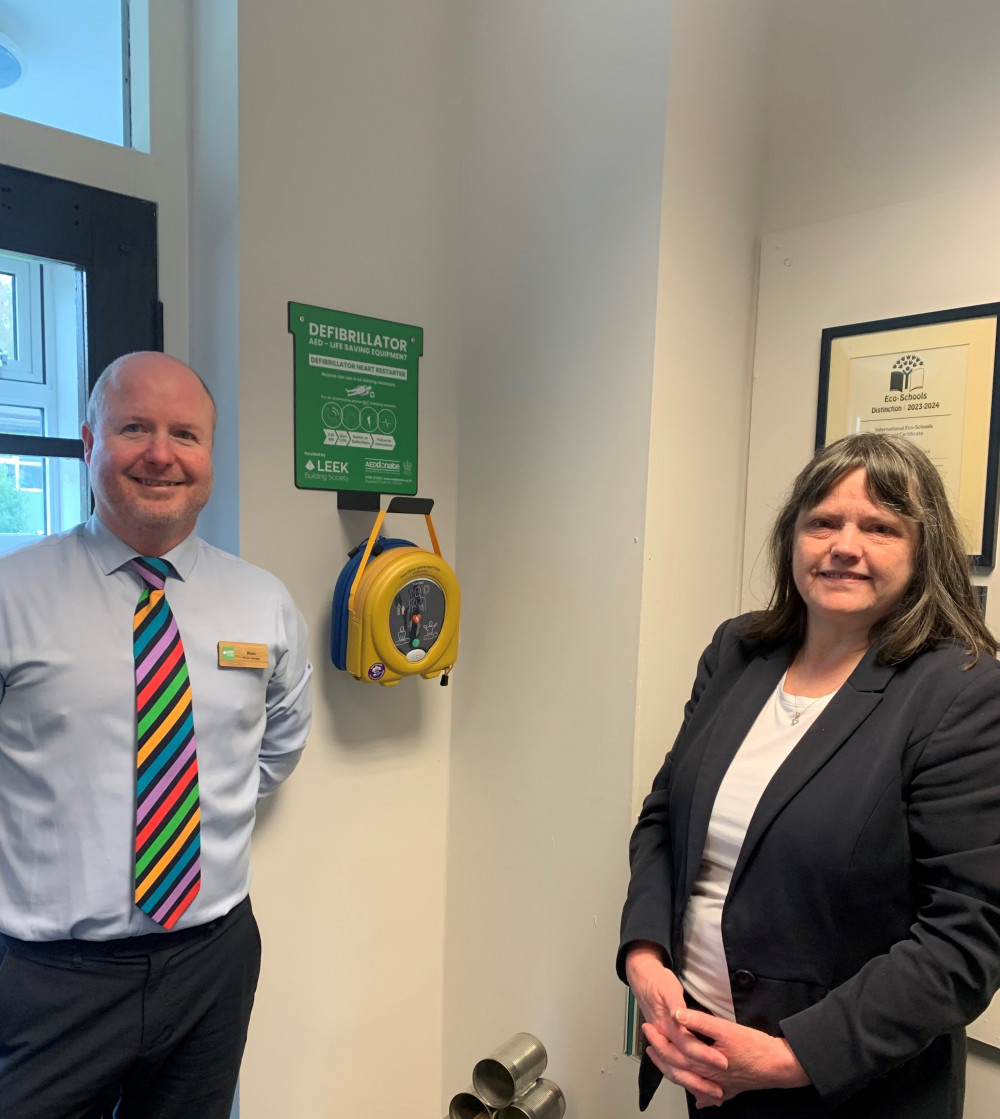 Placing lifesaving defibrillators in our town. Image credit: Leek Building Society. 