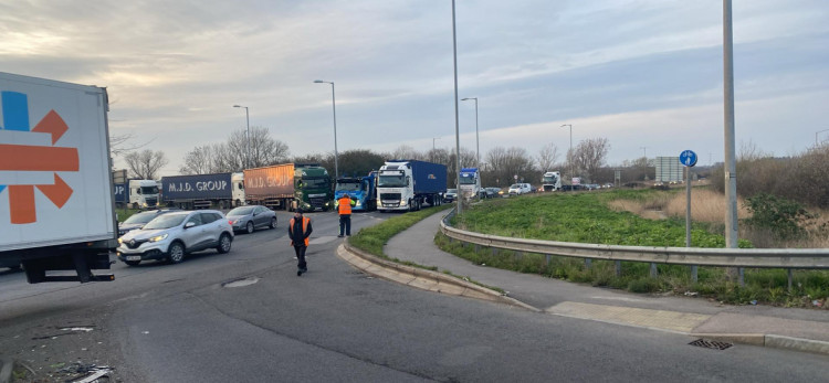 Traffic built up around the ASDA roundabout.