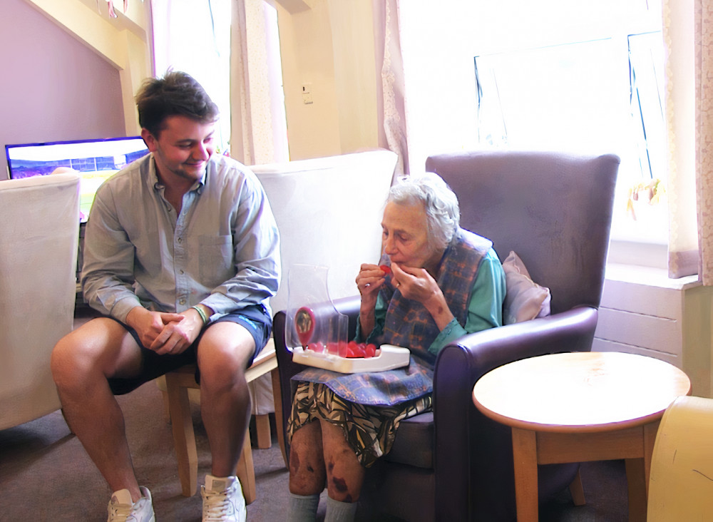 Jelly Drops inventor Lewis Hornby, with his grandmother. Image, Alzheimer's Society 