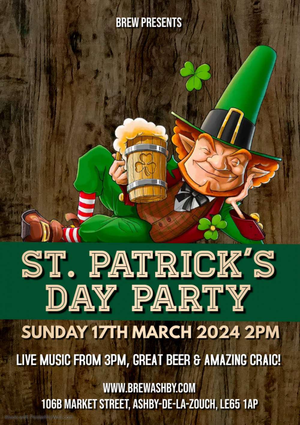 St Patrick's Day Party at Brew, 106B Market Street, Ashby-de-la-Zouch