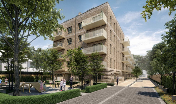 A CGI view north-east of the central courtyard and western elevation of Block A of the Windmill Redevelopment (credit: Planning application).