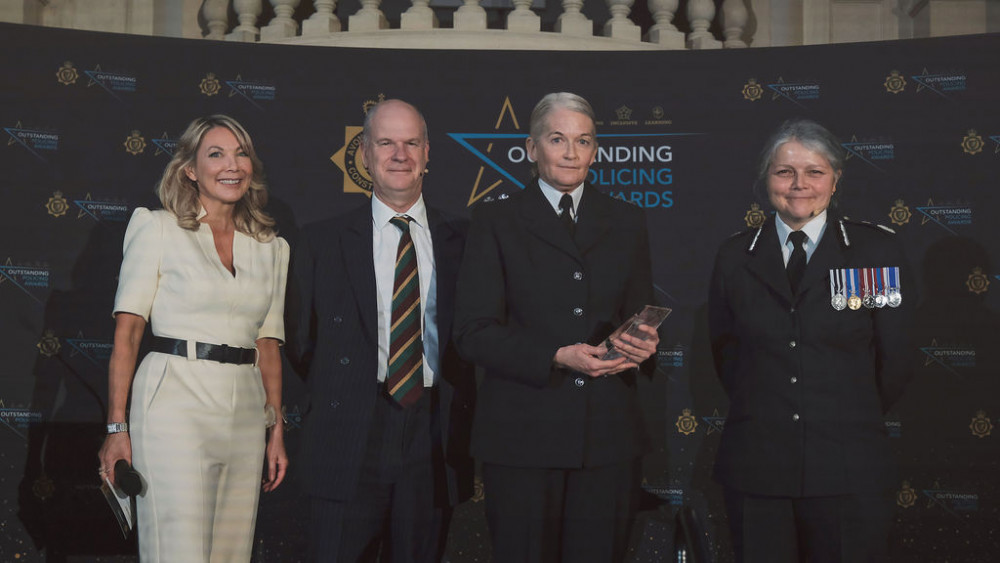 Inspector Rachel Clark, (second from right)  who is well known in and around Frome, image Avon & Somerset 