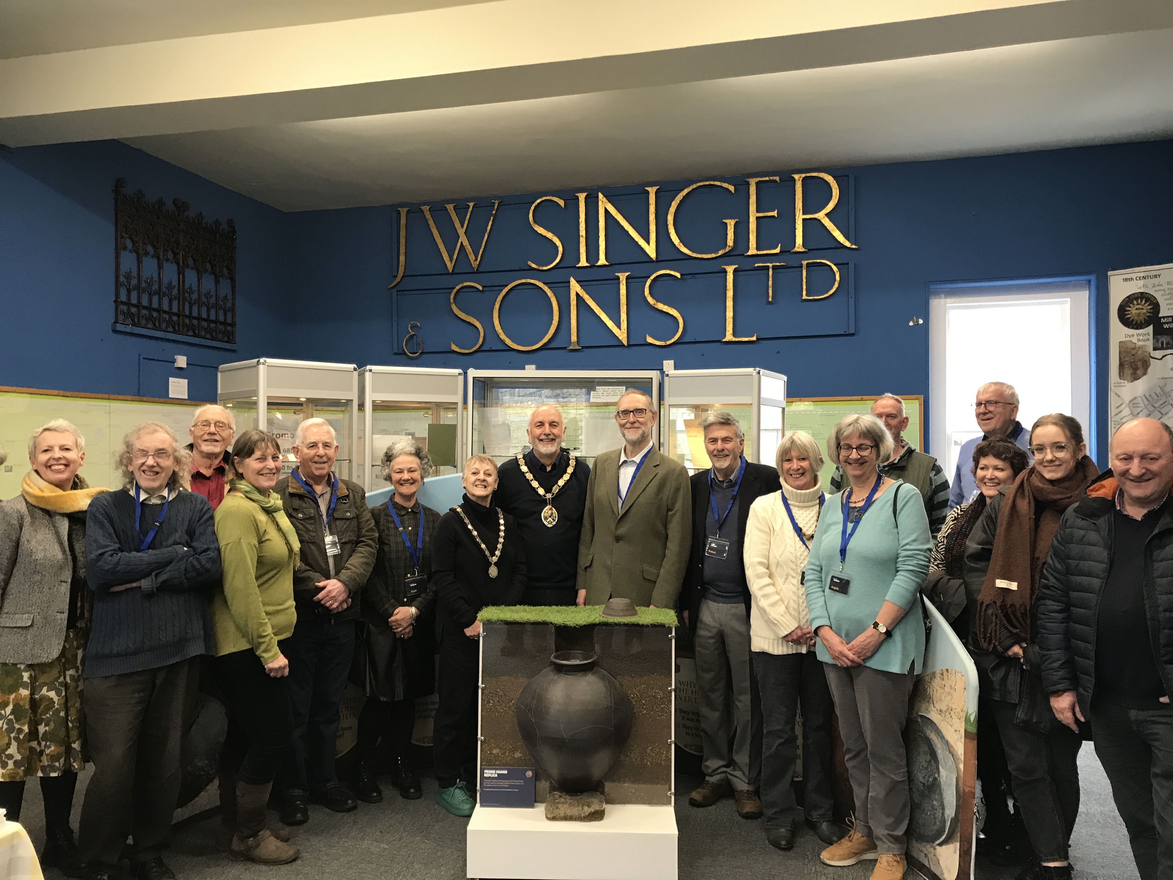 The Mayor and Mayoress of Frome, Anne Shepherd and museum volunteers at Frome Museum's re-opening on 12 March