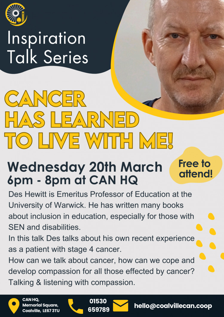 Cancer Has Learned To Live With Me - Talk at Coalville CAN HQ