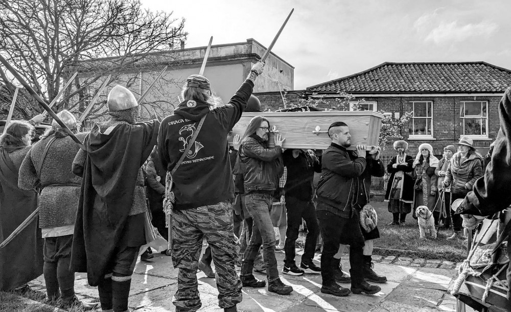 Viking farewell salute for Glastonbury's Stuart Brogan. Credit: Vicki Steward, Normal For Glastonbury 
