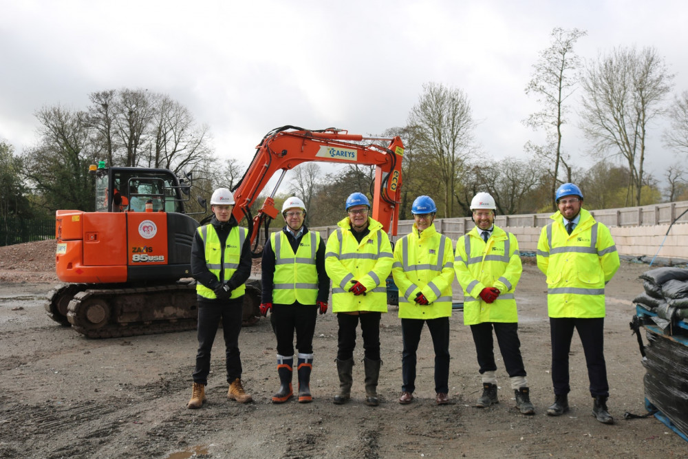 From left - Myles Woodward, site engineer (Kier); Robert Johnstone, project manager (Kier); Cllr Jim Sinnott; Cllr James Kennedy; Adam Craven, commercial director (Kier); Marco Abonandi, regional business development manager (Kier) - image via WDC