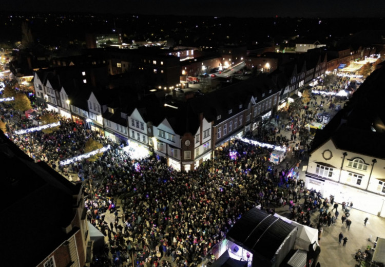 Letchworth's Christmas lights switch on event in 2023 saw a huge turnout in the town centre. CREDIT: Bezza Visuals