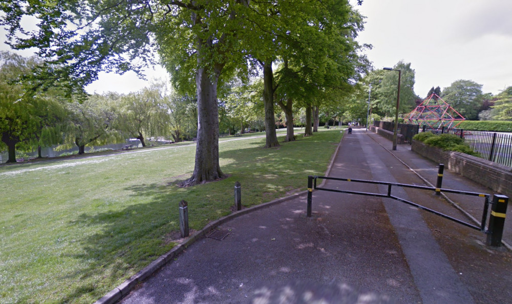 The incident took place near the metal access barrier at Alexandra Park, close to the car park off Cheadle Old Road (Image - Google Maps)