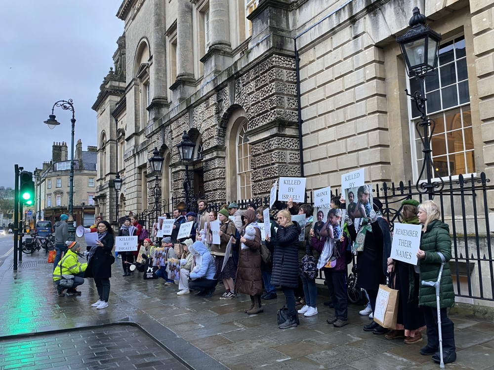 Protestors read out the names of children killed in Gaza outside the Guildhall on March 14, image John Wimperis